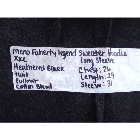 Faherty Legend Mens XXL Sweater Hoodie Heathered Black Twill Terry Sweatshirt - Picture 5 of 9